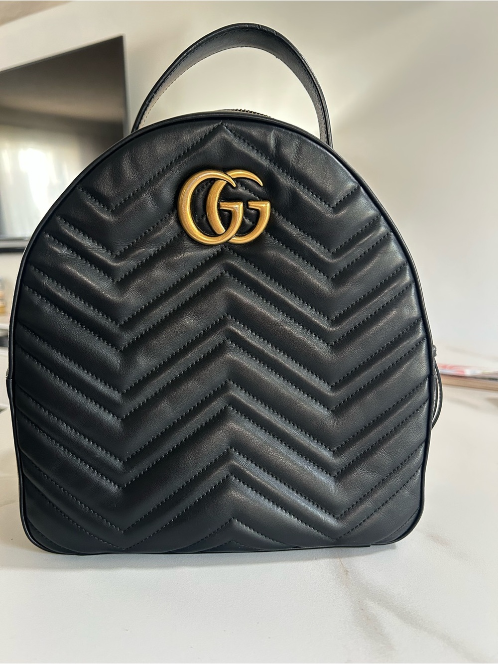 Gucci Black Quilted Mini Backpack with Gold GG Authentic